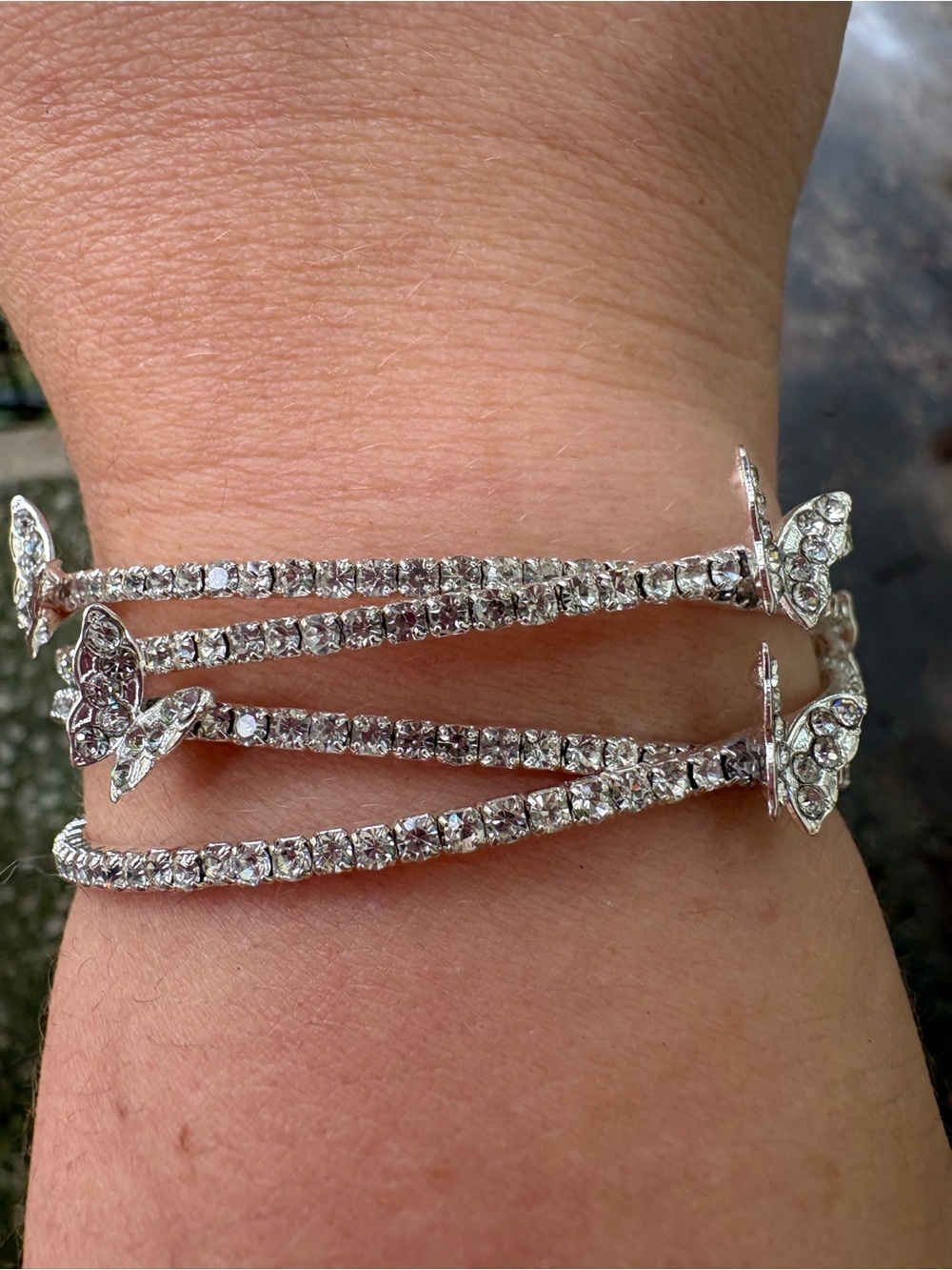 Silver Crystal Butterfly Wrap Bracelet